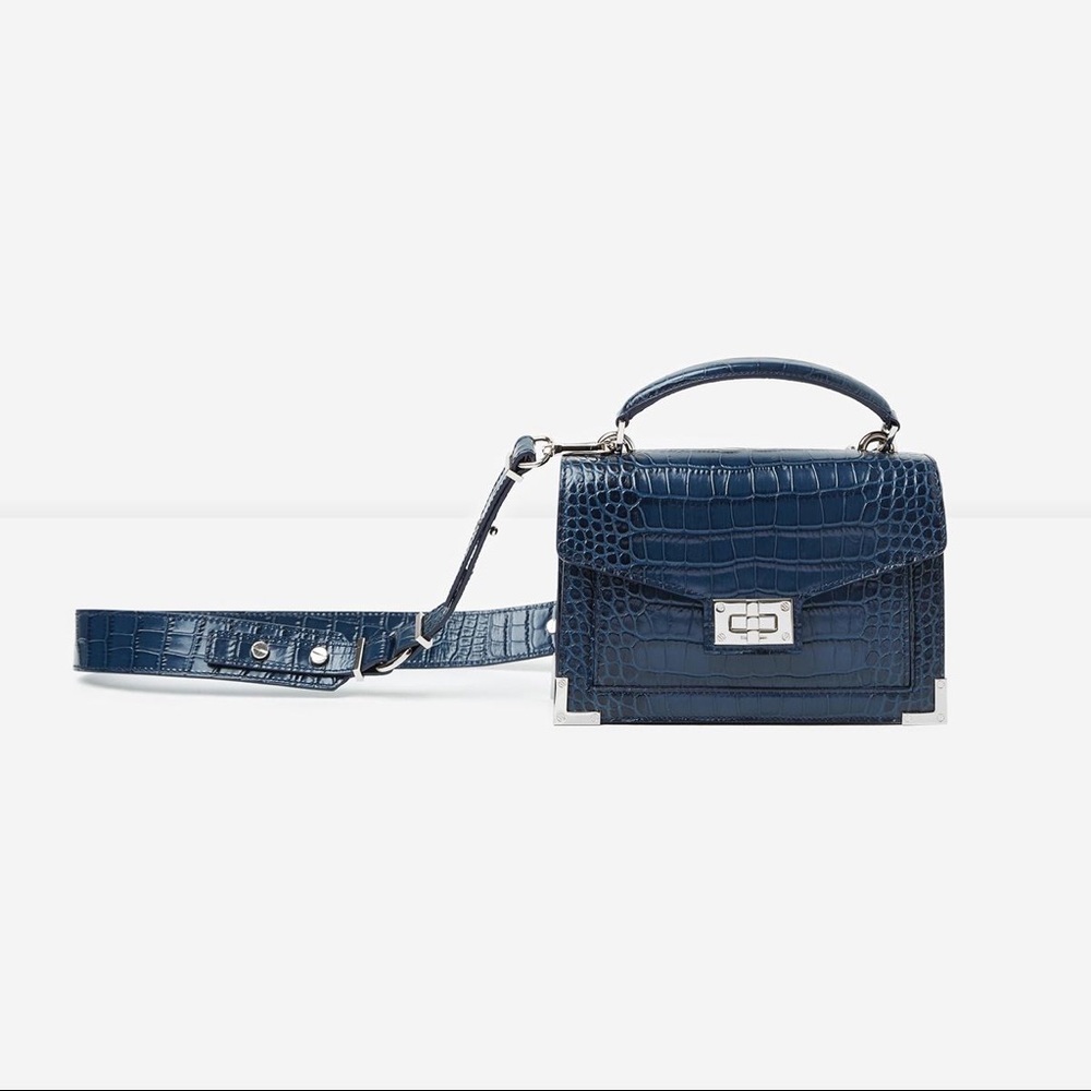 THE KOOPLES LEATHER EMILY BAG NAVY MOCK CROC